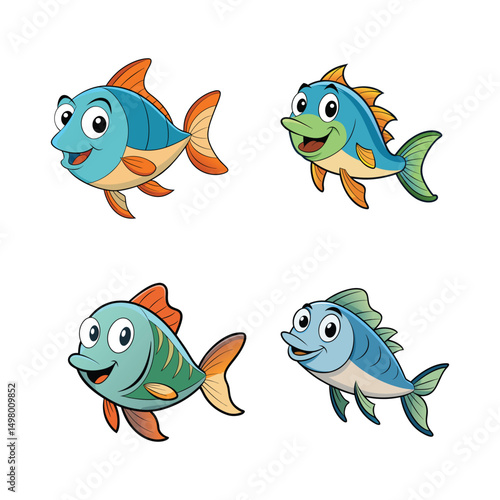 set of funny cartoon fish