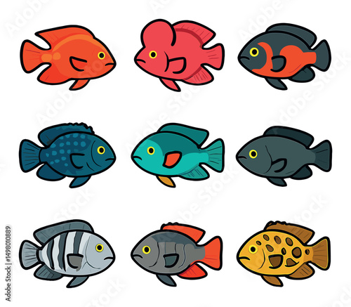 Aquatic life flat icons set. marine and oceanic symbols for sea enthusiasts
