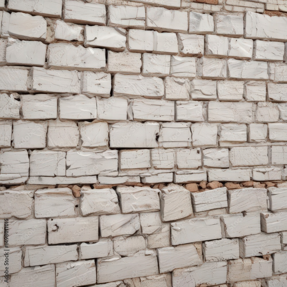Fototapeta premium Cracked white brick, uneven surface, dilapidated, grungy, texture, brick wall