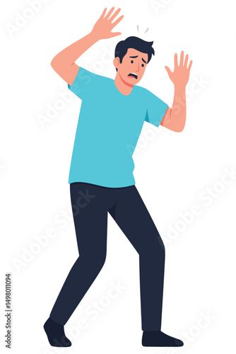 Nervous Man Expressing Fear in a Conceptual Health Illustration on Emotional Well-being