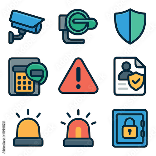 Security and protection flat icons set. safety and defense symbols