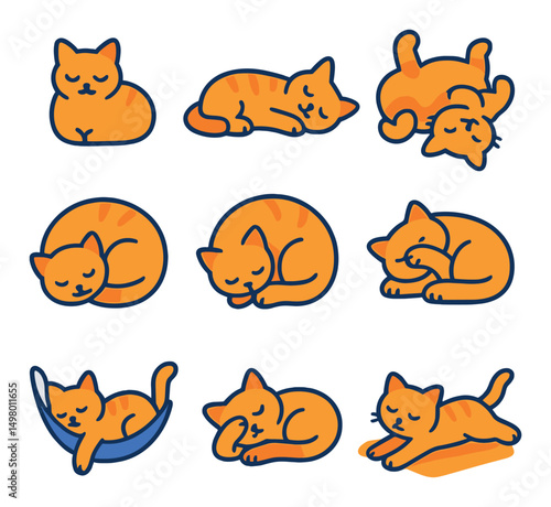 Adorable cat flat icons set. feline and kitten cuteness collection