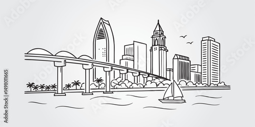 Line drawing of the San Diego skyline