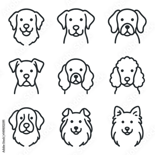 Dog breeds silhouette icons set. pet and animal graphic symbols