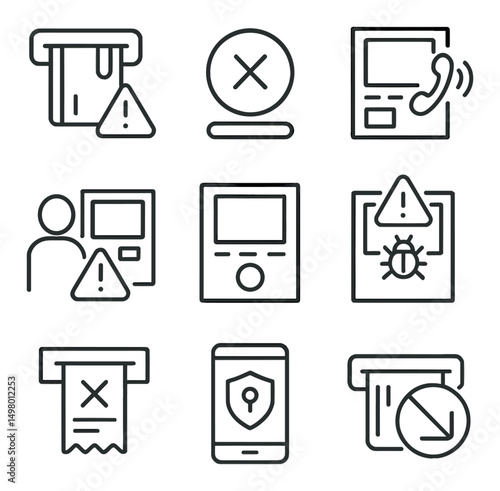 Security and alert linear icons set. warning and protection symbols