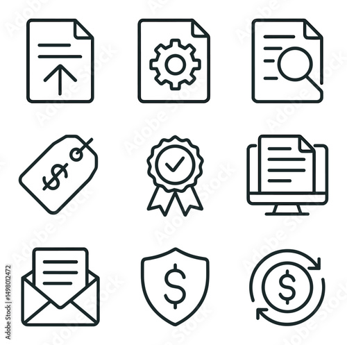 Business and finance linear icons set. corporate and financial management symbols