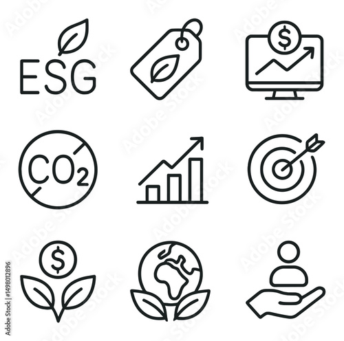Sustainable business linear icons set. eco-friendly and green economy symbols