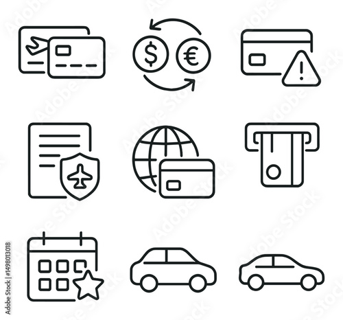 Finance and banking linear icons set. money and credit management symbols