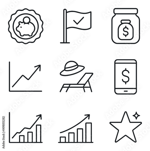 Graph icon set. Money growing linear set.