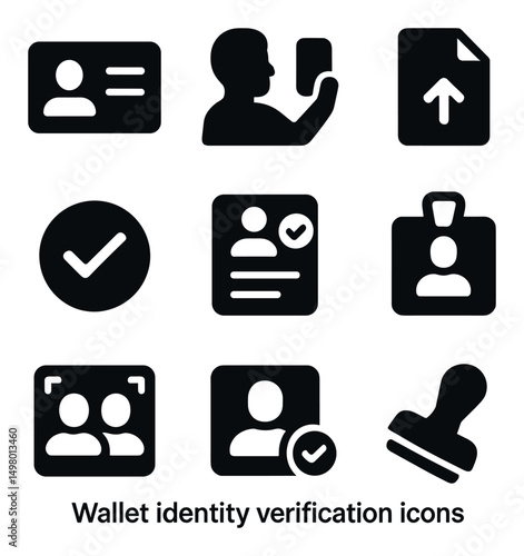 Wallet identity verification silhouette icons set. authentication and security symbols