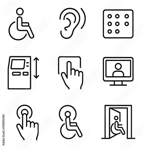 Accessibility linear icons set. inclusive design and universal usability symbols
