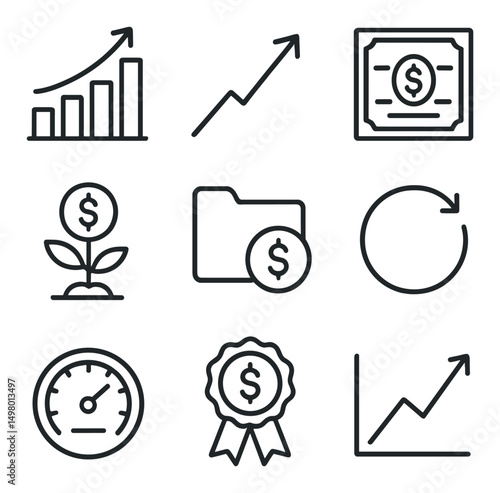Financial and growth linear icons set. economy and investment symbols