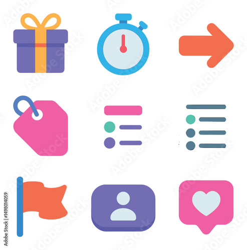 Business and productivity flat icons set. task management and organization symbols