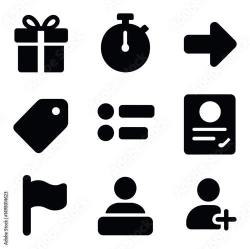 Business operations silhouette icons set. workflow, management, process symbols