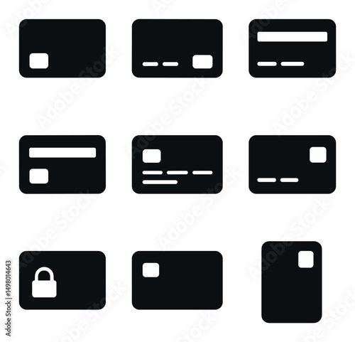 Credit card silhouette icons set. payment and finance symbols for digital transactions