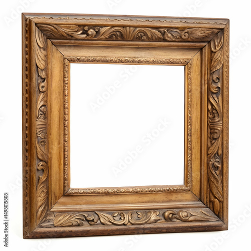 A classic vintage wooden square frame, ideal for showcasing paintings or photographs.