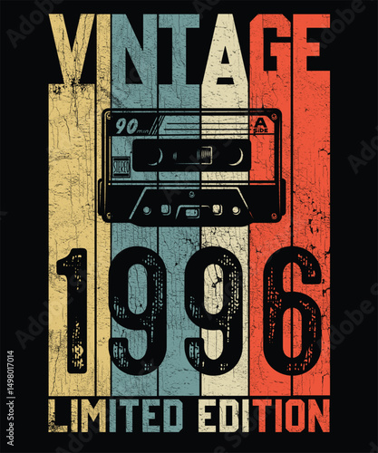 Vintage 1996 Limited Edition Retro T Shirt Design, Vector, Black Background