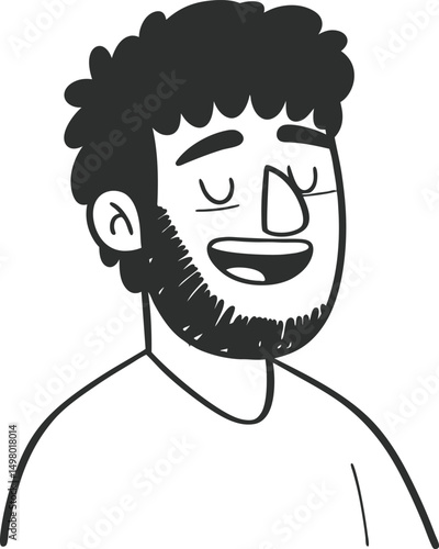 Smiling Man: A cheerful depiction of a man, captured in a close-up, his eyes closed in a moment of joy and contentment. A charming illustration.