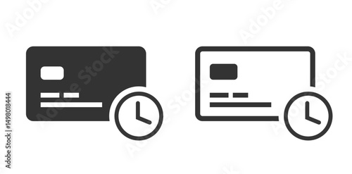 Payment wait delay icon line stroke, bank debit card with clock recurring status sign symbol thin linear simple pictogram, money cash transaction transfer awaiting authorization solid image clip art
