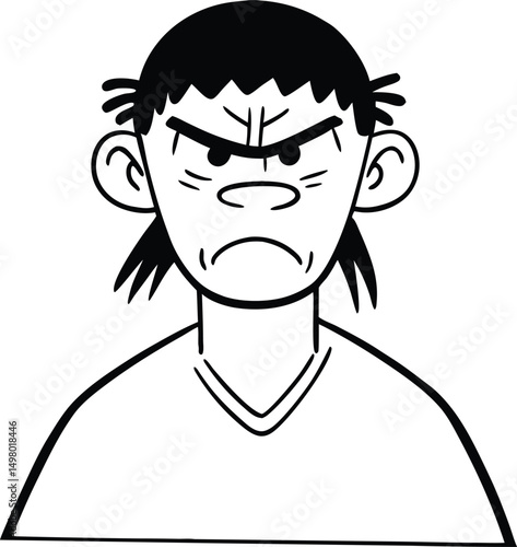 Intense Anger: A stark, high-contrast illustration of a person's face radiates raw emotion. The character embodies the universal language of frustration and displeasure.