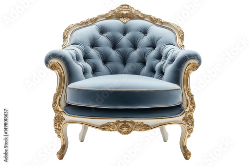 Elegant French Louis XVI Dining Chair – White & Gold Frame isolated on transparent background