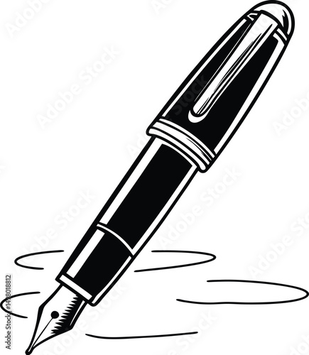 Vintage Ink Maestro: The classic fountain pen gracefully writes, leaving a trail of ink. a timeless tool of expression. Capturing the essence of creative writing and professional correspondence.