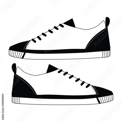 simple outline of sneakers, sneaker simple shape illustration in vector