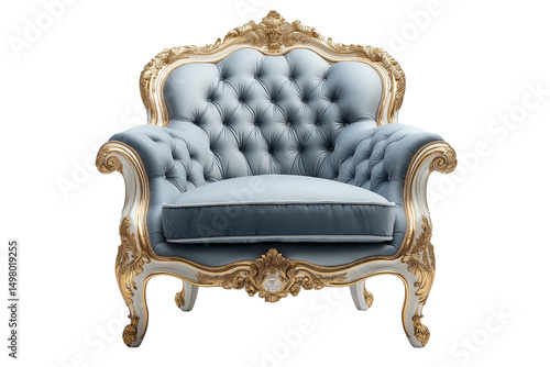 Elegant French Louis XVI Dining Chair – White & Gold Frame isolated on transparent background