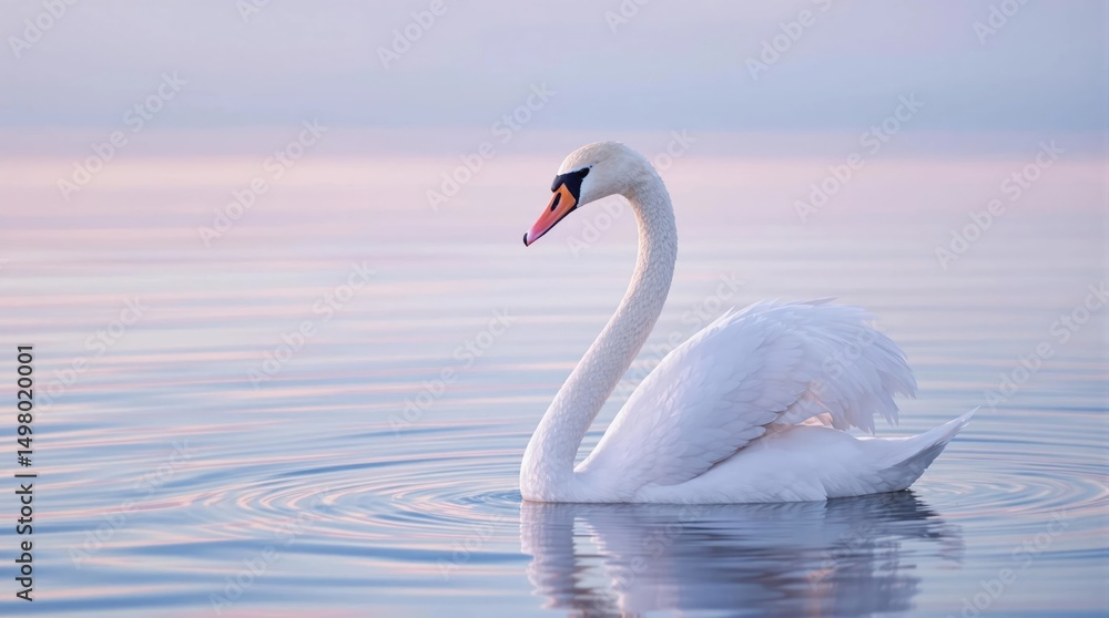 Obraz premium A swan is swimming in a body of water