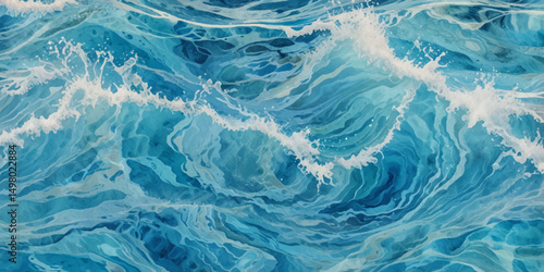 Sea water ocean wave vector background. Blue water ocean sea wave seamless background. Water  ocean wave white and soft blue aqua, teal texture