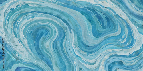Abstract blue and white water ocean wave and curved line background. Blue wave with liquid fluid ocean texture. Ocean wave banner background.

