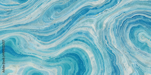 Abstract blue and white water ocean wave and curved line background. Blue wave with liquid fluid ocean texture. Ocean wave banner background.

