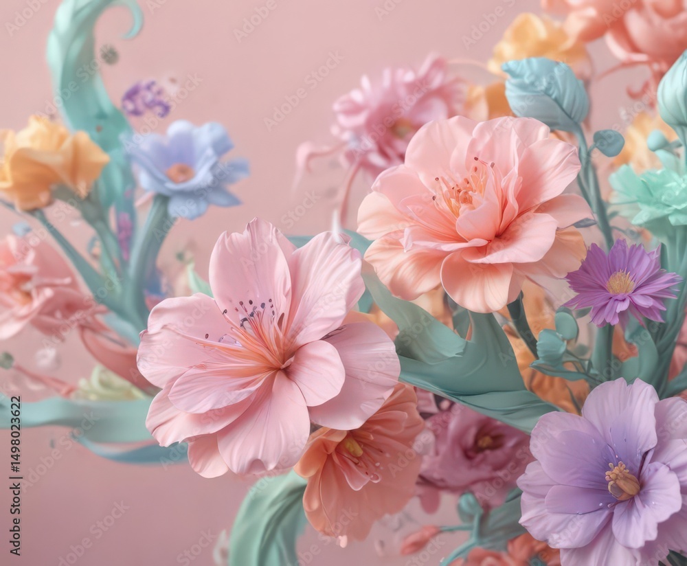Fototapeta premium Abstract pastel swirls, vibrant spring blooms , graphic, artistic, colorful