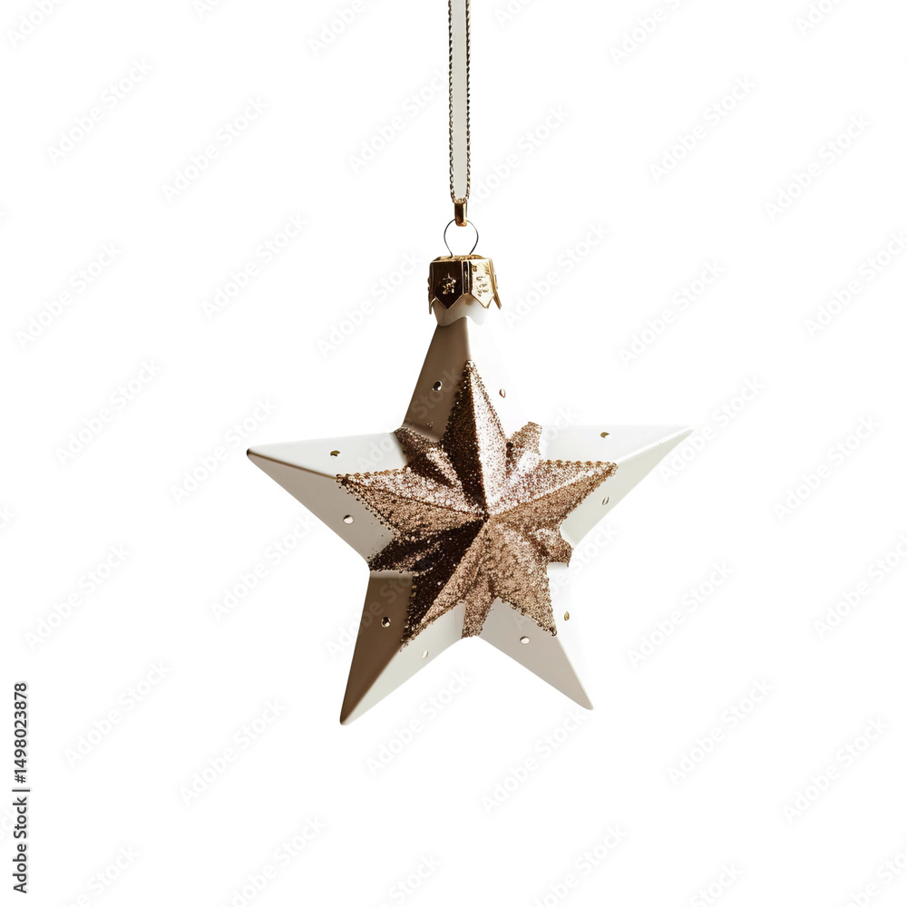 A decorative, shimmering, star-shaped ornament hanging, radiating festive cheer, is ready to spread holiday spirit. A decorative, shimmering, star-shaped ornament hanging, radiating festive cheer, is ready to spread holiday spirit.