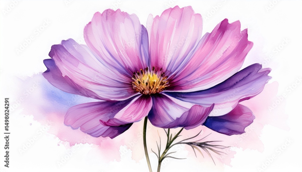 Obraz premium isolated white background delicate pink purple watercolor cosmos flower