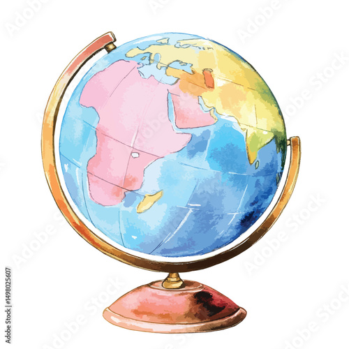 Colorful Watercolor Globe with Detailed Continents
