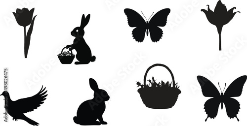Spring s whisper silhouettes of rabbits butterflies flowers and a dove carrying peace in pure black