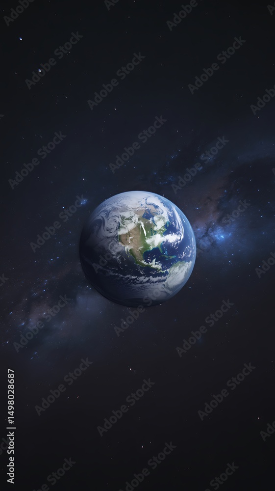 Obraz premium Realistic Earth in Space with Milky Way Galaxy Background and Distant Stars