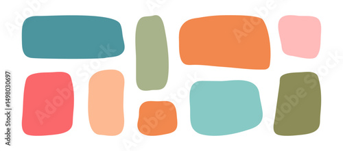 Irregular shape box, square and rectangle, organic border, cute deform frame. Child geometric doodle figure. Kid irregular dialog bubble, fun blob hand drawn isolated on white bg. Vector illustration