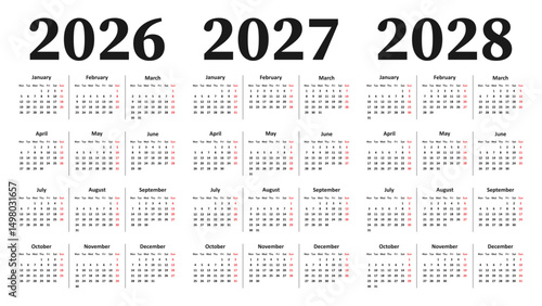 2026 calendar. The week starts on Monday. Calendar 2027, 2028. Calendar for this year.