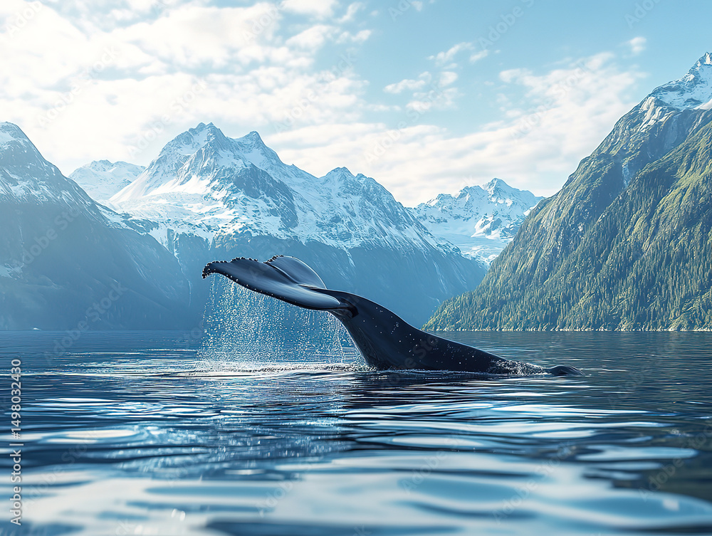 Fototapeta premium Luxury Whale Watching Boat Tour in Alaska’s Scenic Inside Passage