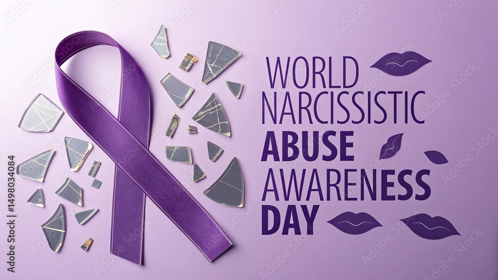 Obraz premium World Narcissistic Abuse Awareness Day, Purple ribbon stands for awareness, healing, and global support for abuse survivors.