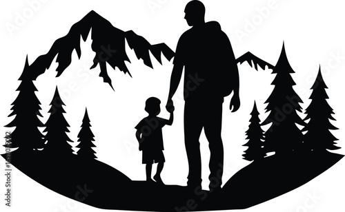 father and child silhouette in nature a silhouette.eps