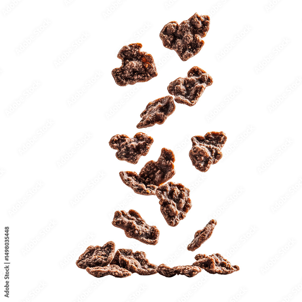 Obraz premium Cocoa cereal pieces falling.
