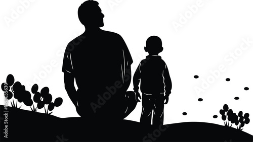 father and child watching sunset a serene silhouet.eps