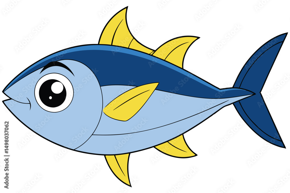 Obraz premium Cartoon Tuna Fish Illustration with Blue Body and Yellow Fins Design