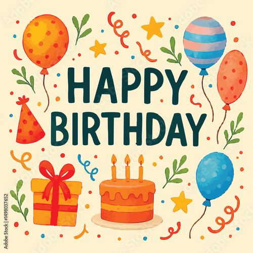 Happy Happy Birthday Print Design in Vector