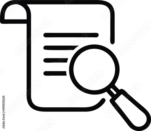  simple line icon of a magnifying glass over a doc.eps