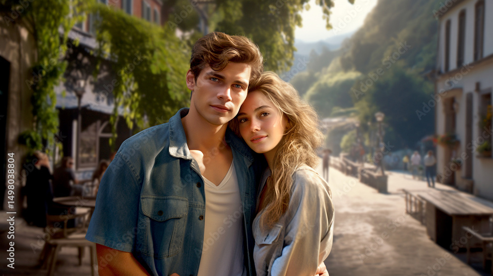 Naklejka premium young couple walking in the city