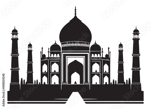 Detailed Taj Mahal silhouette vector illustration India landmark architecture